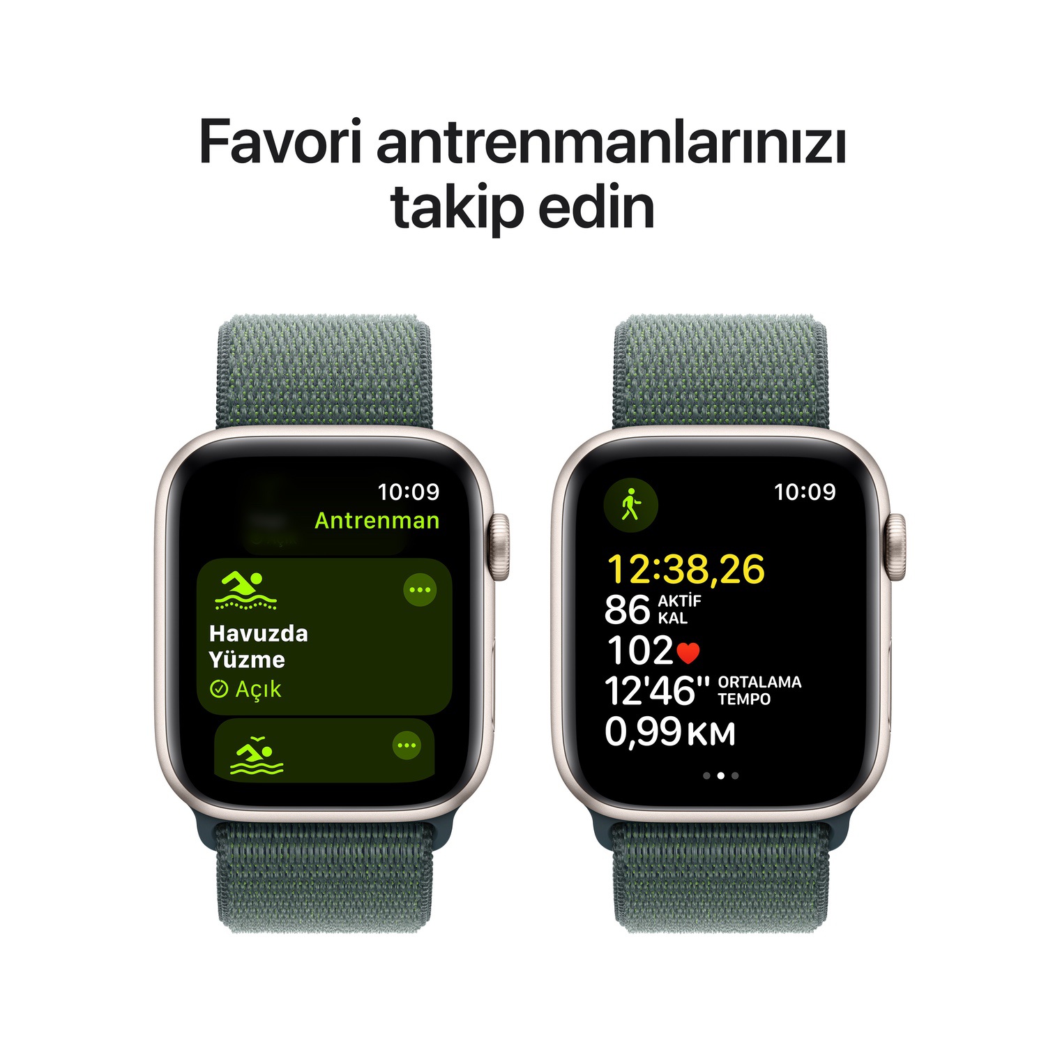 Apple Watch SE GPS 44mm Yıldız Işığı Alüminyum Kasa  Göl Yeşili Spor Loop  MXEW3TU/A