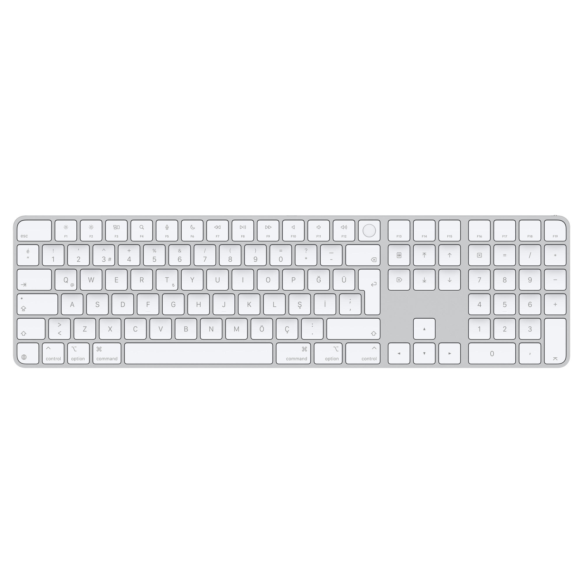 Apple çipli Mac modelleri için Touch ID özellikli ve Sayısal Tuş Takımlı Magic Keyboard (USB–C) - Türkçe Q Klavye - Beyaz Tuşlar MXK73TQ/A