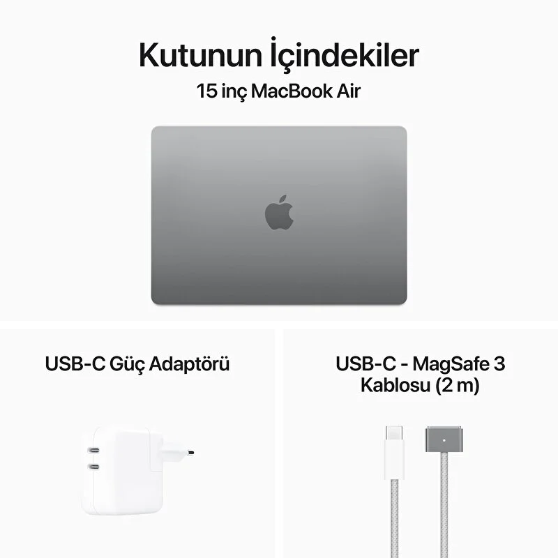 MacBook Air 15 inç M3 Çip 8 Çekirdekli CPU 10 Çekirdekli GPU 24GB Bellek 512GB SSD Uzay Grisi  Z1GD000EJ