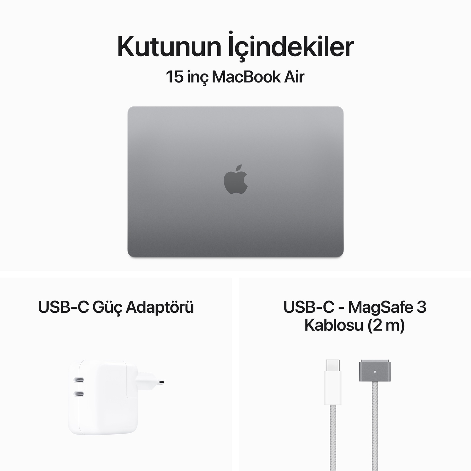 MacBook Air 15 inç M3 Çip 8 Çekirdekli CPU 10 Çekirdekli GPU 16GB Bellek 1 TB SSD Uzay Grisi Z1GD000SZ