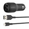 Belkin Ultra Hızlı Charge 24W 4.8A Dual USB-A Araç Şarjı + Lightning Kablosu -Siyah