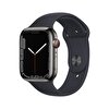 Apple Watch Series 7 GPS + Cellular, 45mm Grafit Paslanmaz Çelik Kasa ve Gece Yarısı Spor Kordon - MNAX3TU/A