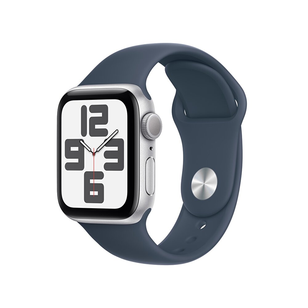 Apple Watch SE GPS + Cellular 40mm Gümüş Rengi Alüminyum Kasa ve Fırtına Mavisi Spor Kordon - M/L -1