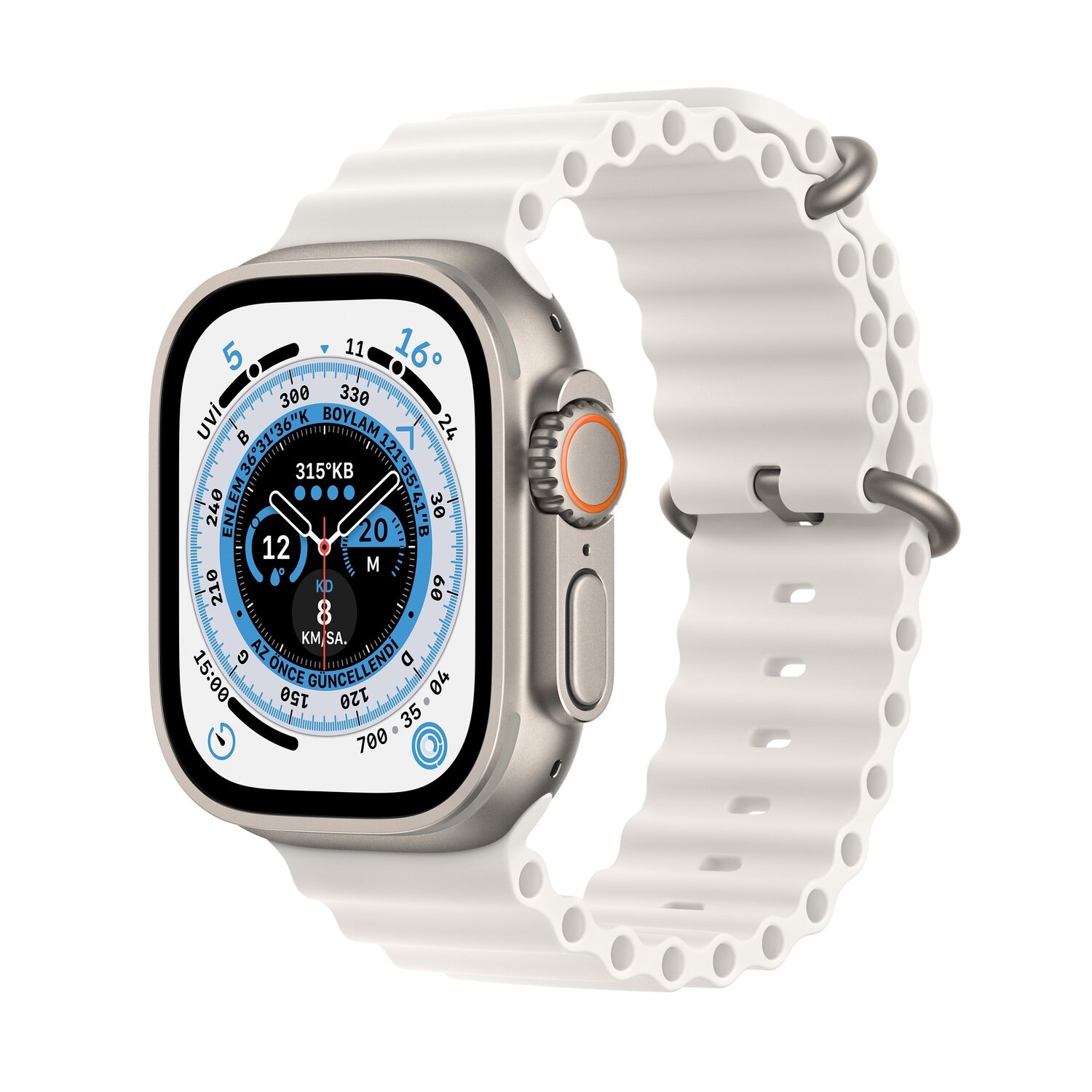 Apple Watch Ultra GPS Cellular 49mm Titanyum Kasa ve Beyaz Ocean Kordon  Troy Estore