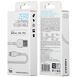 Momax Zero USB-A to Lightning Kablo (1M) - Beyaz 4894222053212