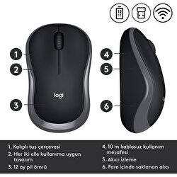 Logitech M185 Kablosuz Mouse - Gri 5099206027275