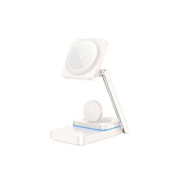 Hoco 3in1 15W Masaüstü Kablosuz Şarj Standı-Beyaz 6942007618366