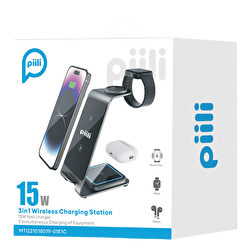 Piili 3 in 1 Aliminyum Şarj Standı - Mavi 6944629156271