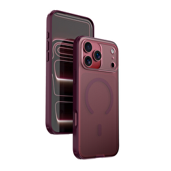 Njoyny Frosted iPhone 18 Pro MagSafe Kılıf - Bordo 6944629214735
