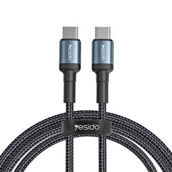 Yesido 1.2M 60W Hasırlı Type-C to Type-C PD Hızlı Şarj Kablosu - Siyah 6971050265258