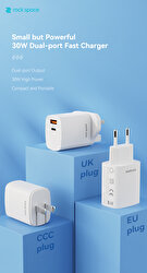 Rock Space 30W PD/USB-A Hızlı Şarj Cihazı - Beyaz 6974282120227