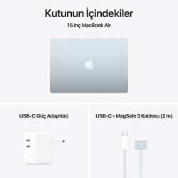 Apple MacBook Air 15' M4 Çip 10 Çekirdekli CPU 10 Çekirdekli GPU 16GB Bellek 256GB SSD Gök Mavisi MC7A4TU/A