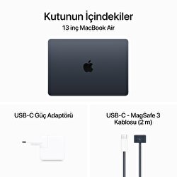 Teşhir - Apple MacBook Air 13' M3 Çip 8 Çekirdekli CPU 8 Çekirdekli GPU 16 GB Bellek 256GB SSD Gece Yarısı MC8K4TU/A