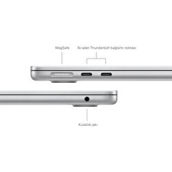 Apple MacBook Air 13' M3 Çip 8 Çekirdekli CPU 10 Çekirdekli GPU 24GB Bellek 512GB SSD Gümüş MC8N4TU/A