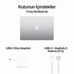 Apple MacBook Air 13' M3 Çip 8 Çekirdekli CPU 10 Çekirdekli GPU 24GB Bellek 512GB SSD Gümüş MC8N4TU/A