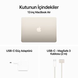 Apple MacBook Air 13' M3 Çip 8 Çekirdekli CPU 10 Çekirdekli GPU 24GB Bellek 512GB SSD Yıldız Işığı  MC8P4TU/A