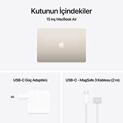 Apple MacBook Air 15 inç M5 Çip 10 Çekirdekli CPU 10 Çekirdekli GPU 16GB Bellek 1TB SSD Yıldız Işığı MDVE4TU/A