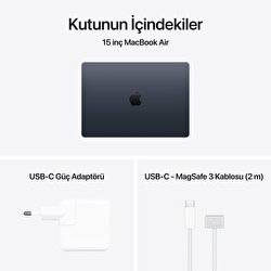Apple MacBook Air 15 inç M5 Çip 10 Çekirdekli CPU 10 Çekirdekli GPU 24GB Bellek 1TB SSD Gece Yarısı MDVN4TU/A