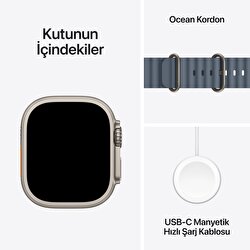 Apple Watch Ultra 3 GPS + Cellular 49mm Natürel Titanyum Kasa ve Demir Mavisi Ocean Kordon MEWH4TU/A