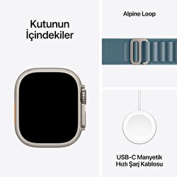 Apple Watch Ultra 3 GPS + Cellular 49mm Natürel Titanyum Kasa ve Açık Mavi Alpine Loop - Büyük Boy MEWP4TU/A