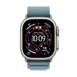 Apple Watch Ultra 3 GPS + Cellular 49mm Natürel Titanyum Kasa ve Açık Mavi Alpine Loop - Büyük Boy MEWP4TU/A