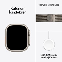 Apple Watch Ultra 3 GPS + Cellular 49mm Natürel Titanyum Kasa ve Natürel Titanyum Milano Loop - Küçük Boy MEWW4TU/A