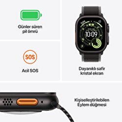 Apple Watch Ultra 3 GPS + Cellular 49mm Siyah Titanyum Kasa ve Siyah Titanyum Milano Loop - Küçük Boy MF1N4TU/A