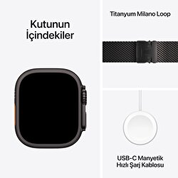 Apple Watch Ultra 3 GPS + Cellular 49mm Siyah Titanyum Kasa ve Siyah Titanyum Milano Loop - Küçük Boy MF1N4TU/A