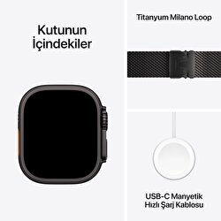 Apple Watch Ultra 3 GPS + Cellular 49mm Siyah Titanyum Kasa ve Siyah Titanyum Milano Loop - Büyük Boy MF1T4TU/A