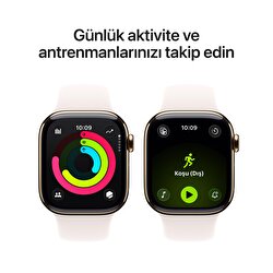 Apple Watch Series 11 GPS + Cellular 46mm Altın Rengi Titanyum Kasa ve Bulut Pembesi Spor Kordon - M/L MFD64TU/A