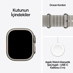 Apple Watch Ultra 4 GPS + Cellular, 49mm Natürel Titanyum Kasa ve Buzlu Gri Ocean Kordon MJAD4TU/A