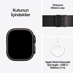Apple Watch Ultra 4 GPS + Cellular, 49mm Siyah Titanyum Kasa ve Siyah Titanyum Milano Loop - Büyük Boy MJAX4TU/A