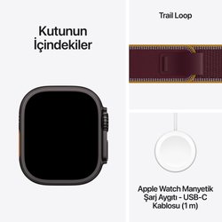 Apple Watch Ultra 4 GPS + Cellular, 49mm Siyah Titanyum Kasa ve Burgonya Trail Loop - M/L MJC44TU/A