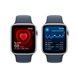 Apple Watch SE GPS 44mm Gümüş Rengi Alüminyum Kasa ve Fırtına Mavisi Spor Kordon - M/L  MREE3TU/A
