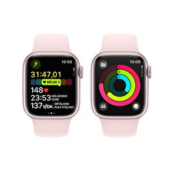 Apple Watch Series 9 GPS + Cellular 41mm Pembe Alüminyum Kasa ve Uçuk Pembe Spor Kordon - S/M  MRHY3TU/A