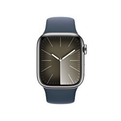 Apple Watch Series 9 GPS + Cellular 41mm Gümüş Rengi Paslanmaz Çelik Kasa ve Fırtına Mavisi Spor Kordon - S/M  MRJ23TU/A