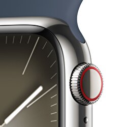 Apple Watch Series 9 GPS + Cellular 41mm Gümüş Rengi Paslanmaz Çelik Kasa ve Fırtına Mavisi Spor Kordon - S/M  MRJ23TU/A