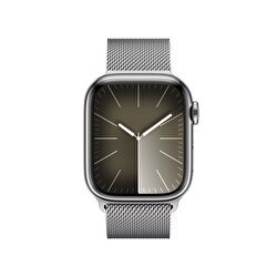 Apple Watch Series 9 GPS + Cellular 41mm Gümüş Rengi Paslanmaz Çelik Kasa ve Gümüş Rengi Milano Loop  MRJ43TU/A