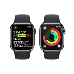 Apple Watch Series 9 GPS + Cellular 41mm Grafit Paslanmaz Çelik Kasa ve Gece Yarısı Spor Kordon - S/M  MRJ83TU/A