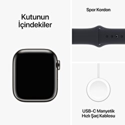 Apple Watch Series 9 GPS + Cellular 41mm Grafit Paslanmaz Çelik Kasa ve Gece Yarısı Spor Kordon - S/M  MRJ83TU/A
