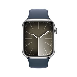 Apple Watch Series 9 GPS + Cellular 45mm Gümüş Rengi Paslanmaz Çelik Kasa ve Fırtına Mavisi Spor Kordon - S/M  MRMN3TU/A