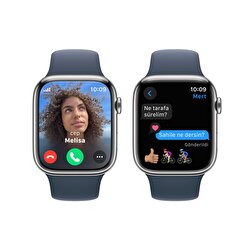 Apple Watch Series 9 GPS + Cellular 45mm Gümüş Rengi Paslanmaz Çelik Kasa ve Fırtına Mavisi Spor Kordon - S/M  MRMN3TU/A