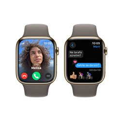 Apple Watch Series 9 GPS + Cellular 45mm Altın Rengi Paslanmaz Çelik Kasa ve Kil Rengi Spor Kordon - M/L - MRMT3TU/A MRMT3TU/A