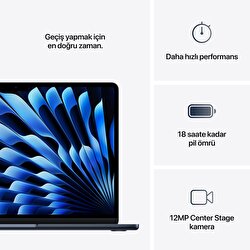 Apple MacBook Air 13' M4 Çip 10 Çekirdekli CPU 8 Çekirdekli GPU 16GB Bellek 256GB SSD Gece Yarısı MW123TU/A