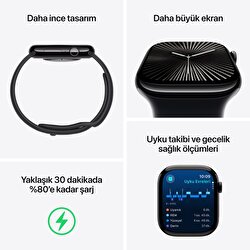 Apple Watch Series 10 GPS + Cellular 42mm Simsiyah Alüminyum Kasa Siyah Spor Kordon - S/M MWX63TU/A