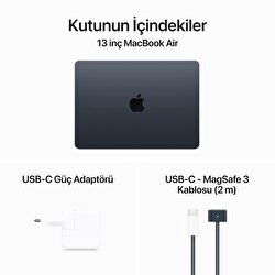 MacBook Air 13 inç M3 Çip 8CPU 10GPU 16GB Bellek 512GB SSD Gece Yarısı MXCV3TU/A