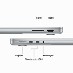 MacBook Pro 14 inç M3 Çip 8CPU 10GPU 16GB Bellek 1TB SSD Gümüş MXE13TU/A