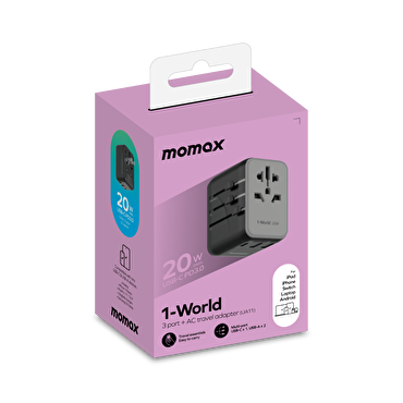 Momax 3 Port + AC Seyahat Adaptörü - Siyah