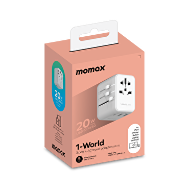 Momax 3 Port + AC Seyahat Adaptörü - Beyaz