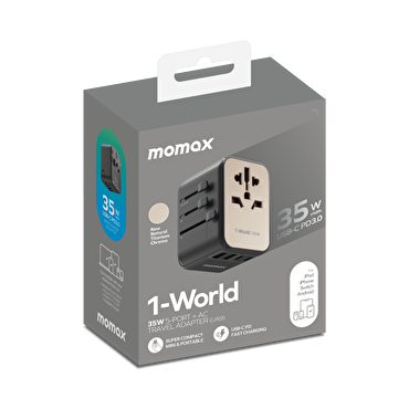 Momax 5 Port + AC Seyahat Adaptörü - Titanyum